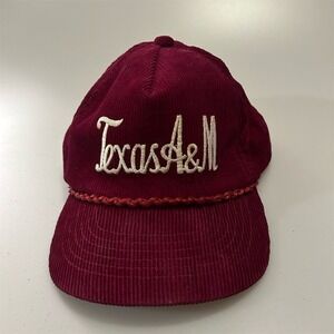 Vintage Texas A&M Hat Cap Strap Back Maroon Red Aggies Corduroy Rope